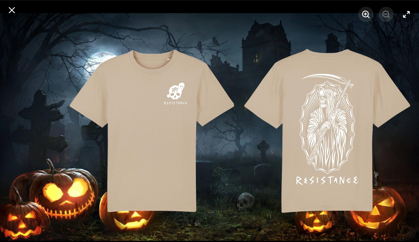 Résistance Clothing à Saint-Chély-d'Apcher (48200) : la marque de vêtements 100% lozérienne à découvrir chez Esprit Dressing Collection capsule Resistance Clothing, tee-shirts a motifs squelette et faucheuse